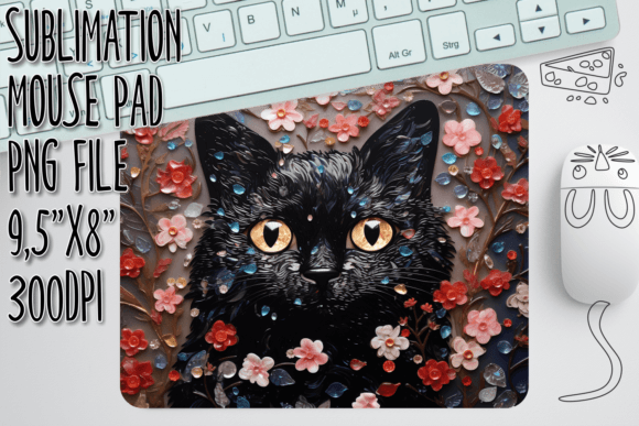 3D Cat Flower Mouse Mat: Digital Sublimation Design