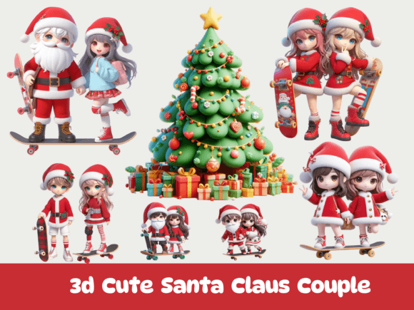 3D Cute Santa Claus Couple Christmas: A Digital Resource for Festive Crafting