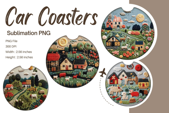 3D Farm House Embroidery Car Coaster PNG: A Guide to Sublimation Success