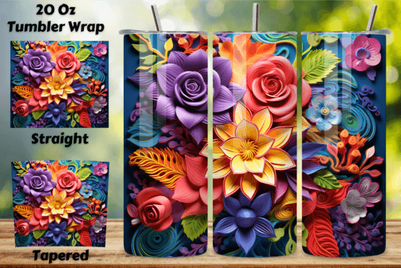 3D Rainbow Bloom Tumbler Wrap: 20 Oz Sublimation Design