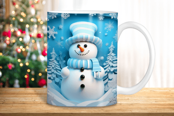 3D Snowman Mug Wrap: Festive Christmas Sublimation Design