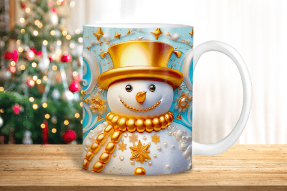 3D Snowman Mug Wrap: Festive Sublimation Design