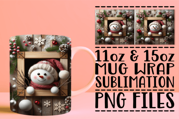 3D Xmas Wall Art Mug Wrap Snowman Design