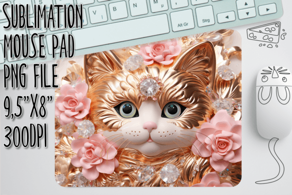 Blossom Kitty 3D Mouse Mat: A Digital Sublimation Design for Custom Creators