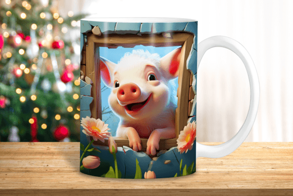 Evaluating the 3D Baby Pig Hole in a Wall Mug Wrap for Sublimation Projects