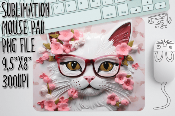 Flowering Kitty 3D Mouse Mat Digital Sublimation Design