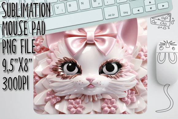 Funny 3D Cat Pad with Flowers Sublimation Design
