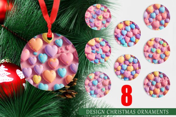 Pastel 3D Heart Ornaments: Creative Christmas Design
